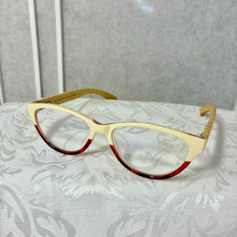 Blue Planet Lucia BP2014 +1.25 Readers Ivory Red Tortoise Bamboo Cat Eye Glasses